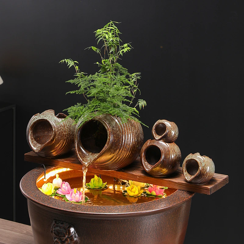 特大号生态缸古法养鱼开口陶瓷罐流水摆件配件庭院花园造景diy