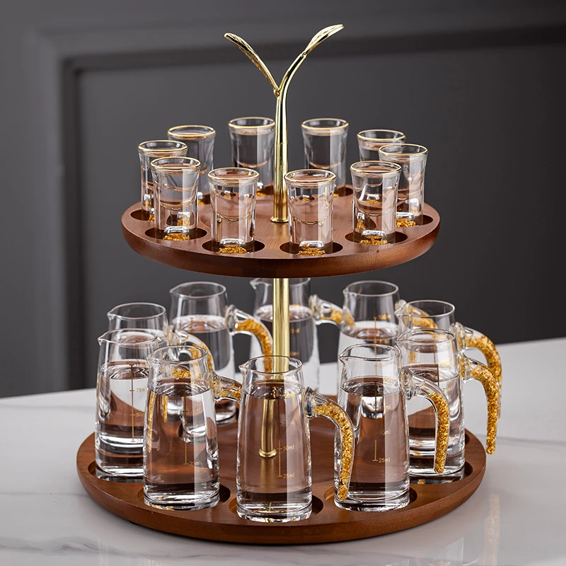 轻奢高档白酒杯分酒器架子套装家用水晶玻璃高级创意一口小烈酒盅