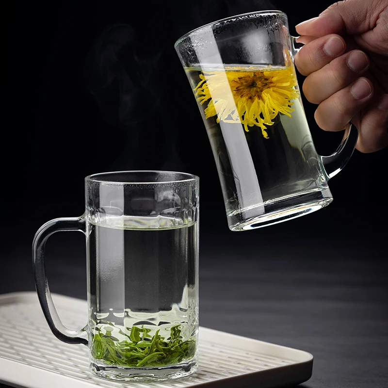 玻璃杯透明家用大容量泡茶杯扎啤啤酒杯无铅耐热大号牛奶杯茶水杯