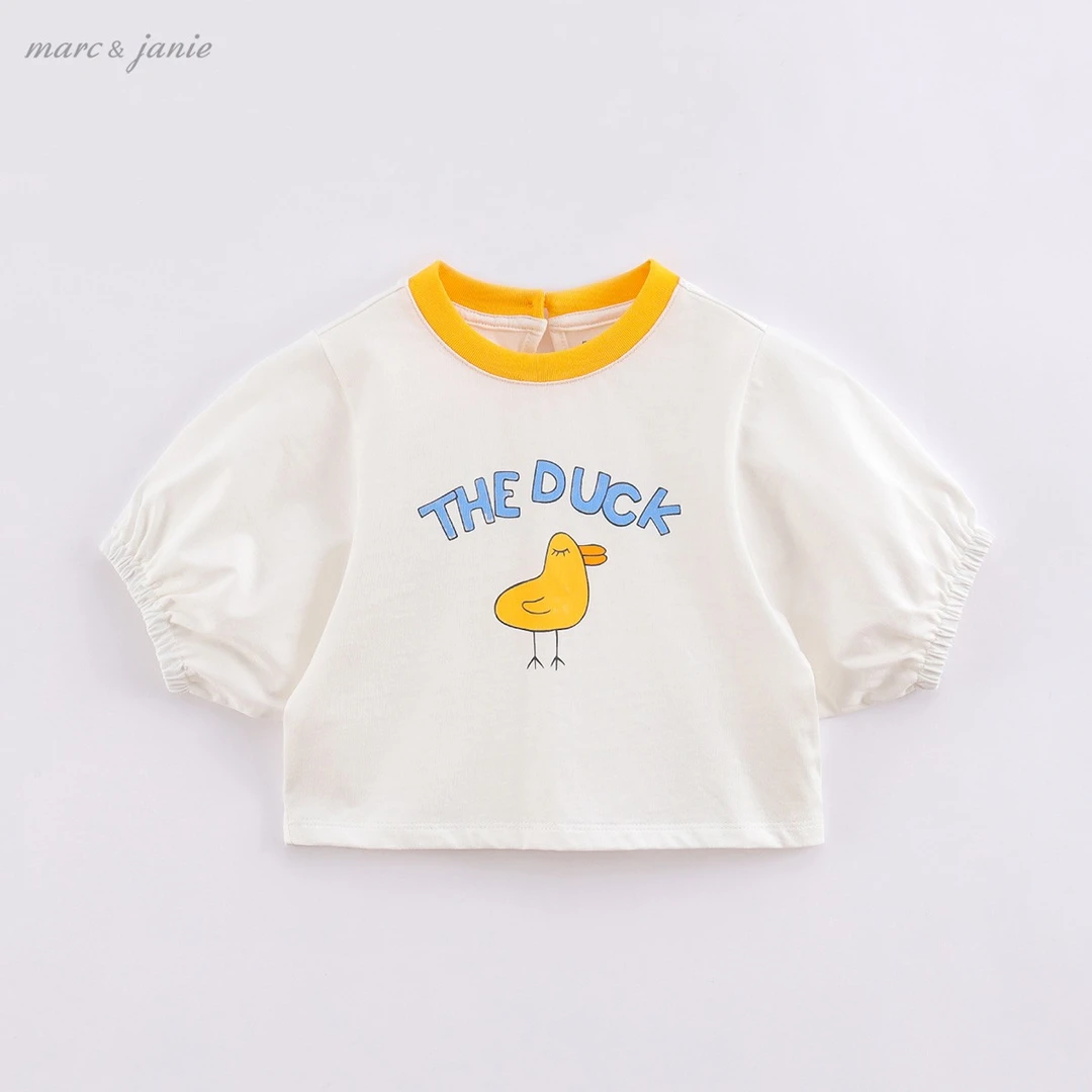 马克珍妮2023年夏装 女童蝙蝠袖印花短袖t恤 儿童上衣231139