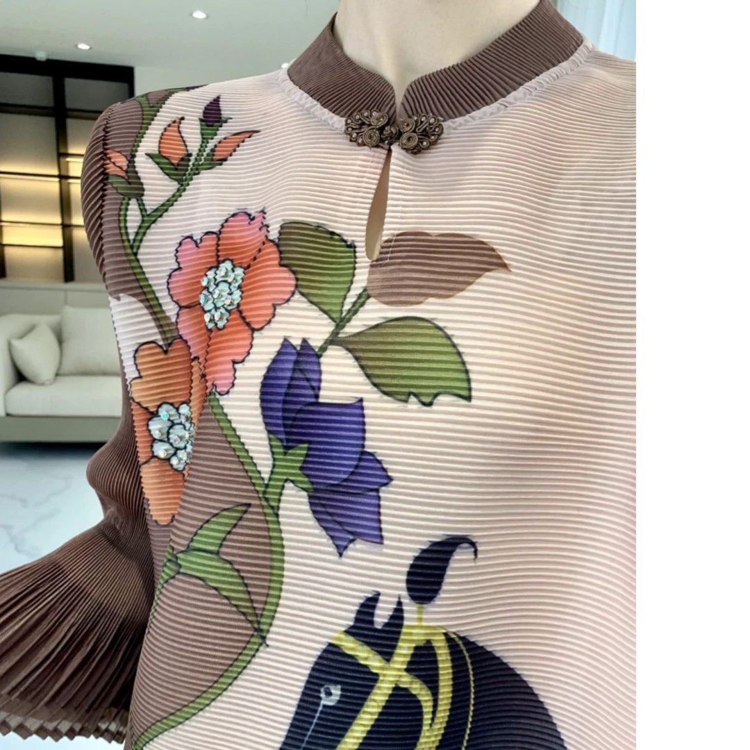 褶皱宽松大码连衣裙中老年印花国风新中式秋季