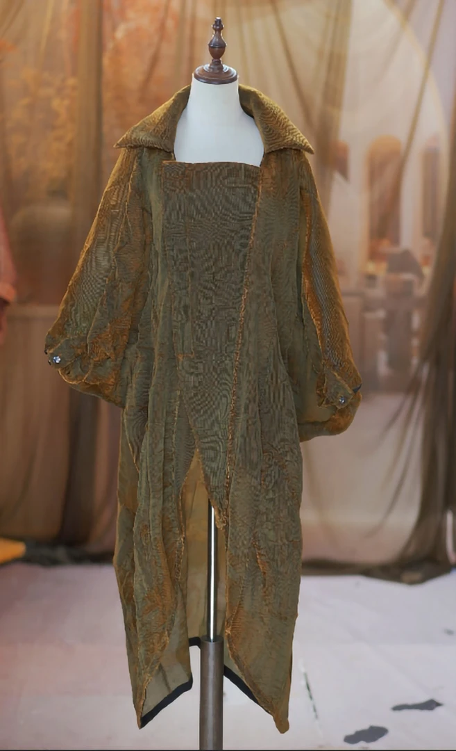 穗缎新款时尚休闲国风风复古绿色民族风衣上衣百搭长款外套2064