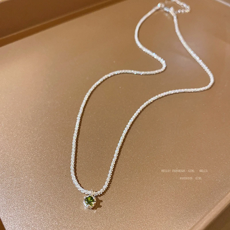 铜合金贝珠项链 波光粼粼项链女轻奢小众ins风网红绿色锆石锁骨链