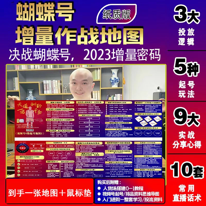 蝴蝶号0粉起号地图(附:选品投放鼠标垫➕电子资料跟起号话术15套)