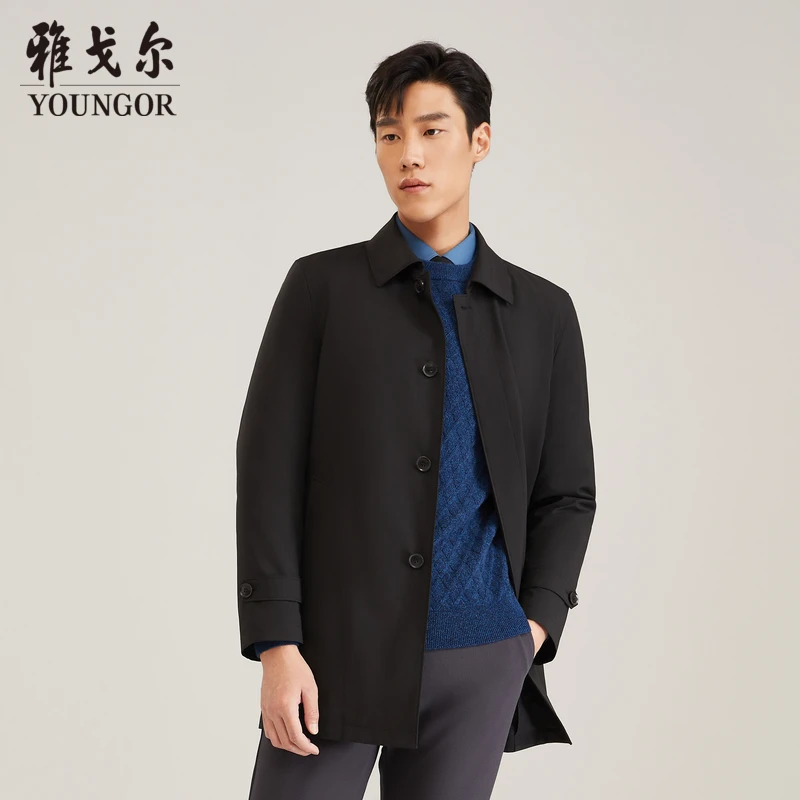 【鹅绒+可拆卸内胆】雅戈尔男士春秋时尚经典舒适休闲中长翻领风衣