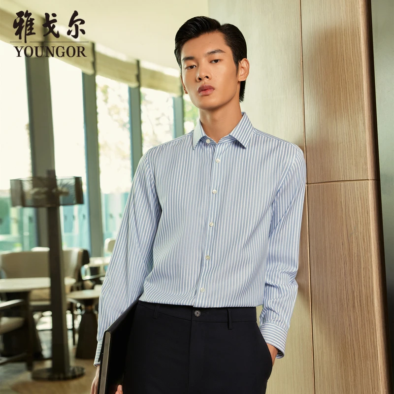 【TNDP200支】雅戈尔春秋新款商务高端全装衬免烫条纹长袖衬衫男