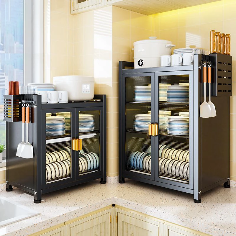 落地置物架橱柜多功能微波炉家用收纳柜防尘碗碟储物柜落地式