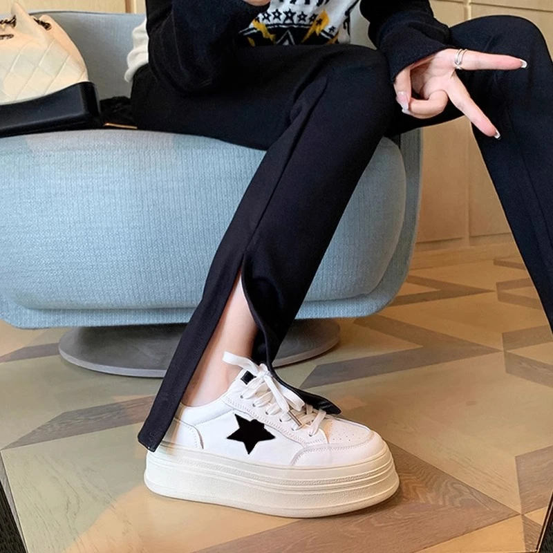 臻选牛皮~真皮星星鞋女厚底运动板鞋百搭增高小白鞋女