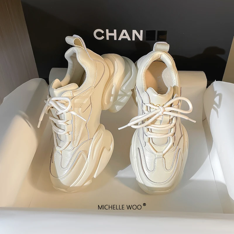 2024春秋新款厚底老爹鞋女增高小个子休闲运动百搭小白鞋松糕鞋潮