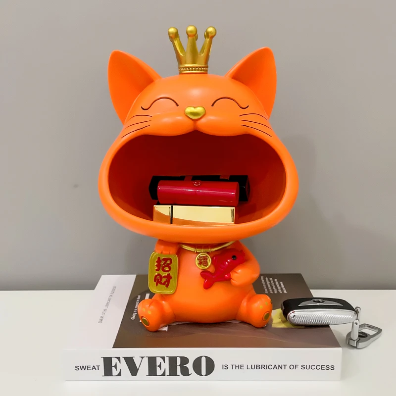 *创意皇冠大嘴猫入户玄关收纳摆件家居客厅桌面软装装饰品