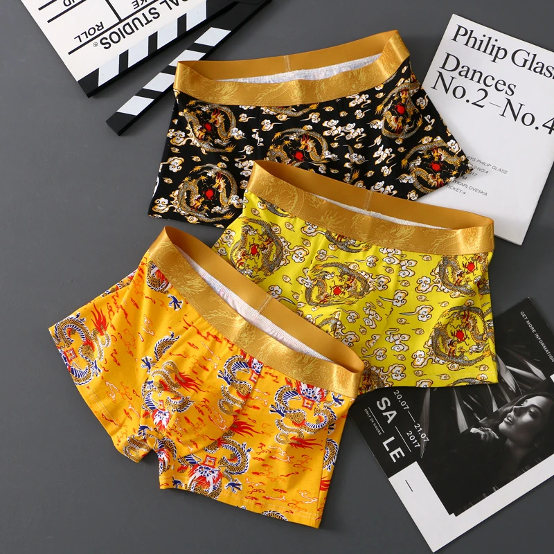 【芭蕉绿了】龙年男士内裤男棉透气平角裤金龙国潮图案本命年男式裤