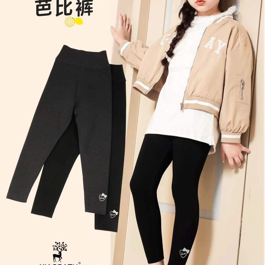 女童百搭时尚洋气刺绣爱心蝴蝶结抓绒芭比裤中大童911574打底裤
