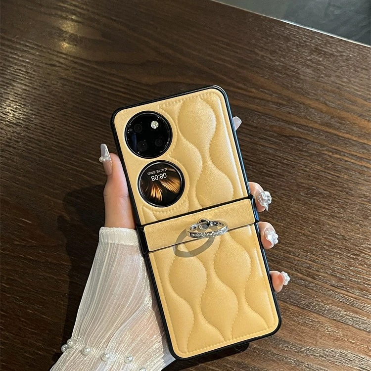 适用华为p50pocket手机壳高档皮纹全包铰链pockets折叠屏保护壳女