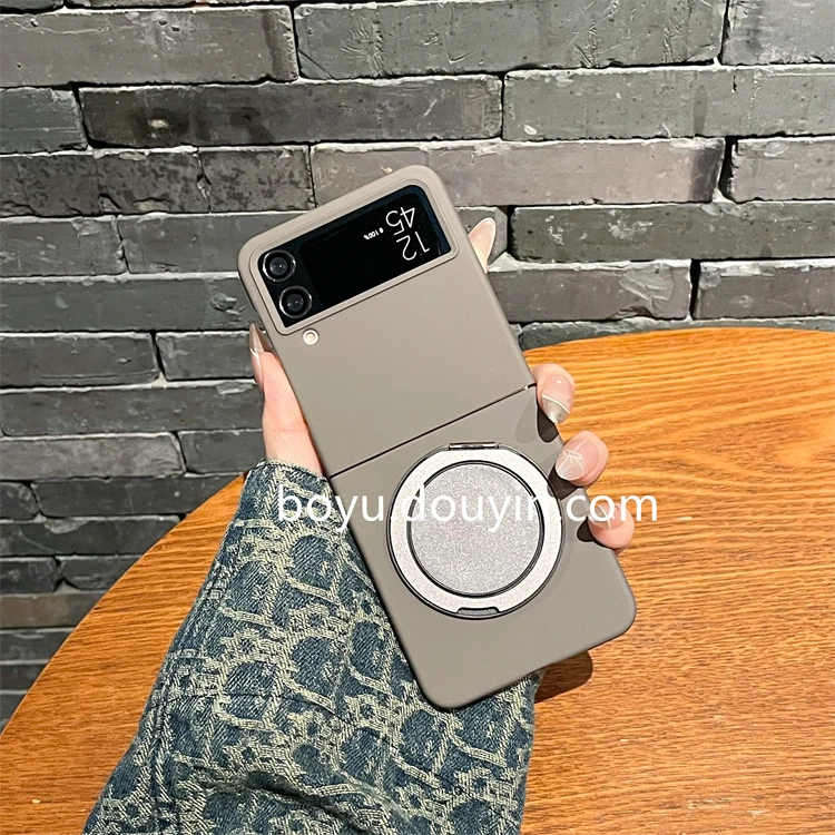 适用三星zflip4手机壳w23flip折叠zflip3简约纯色磁吸支架保护壳