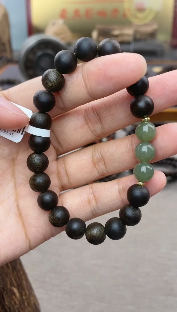 【闪购商品】沉香手串越南芽庄玉化白棋08沉水+配饰单圈