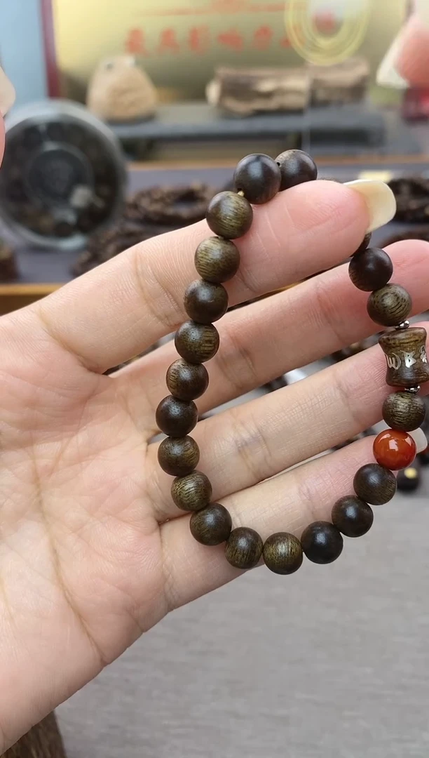 【闪购商品】沉香手串芽庄白棋08＋富森竹节六字镶嵌沉水