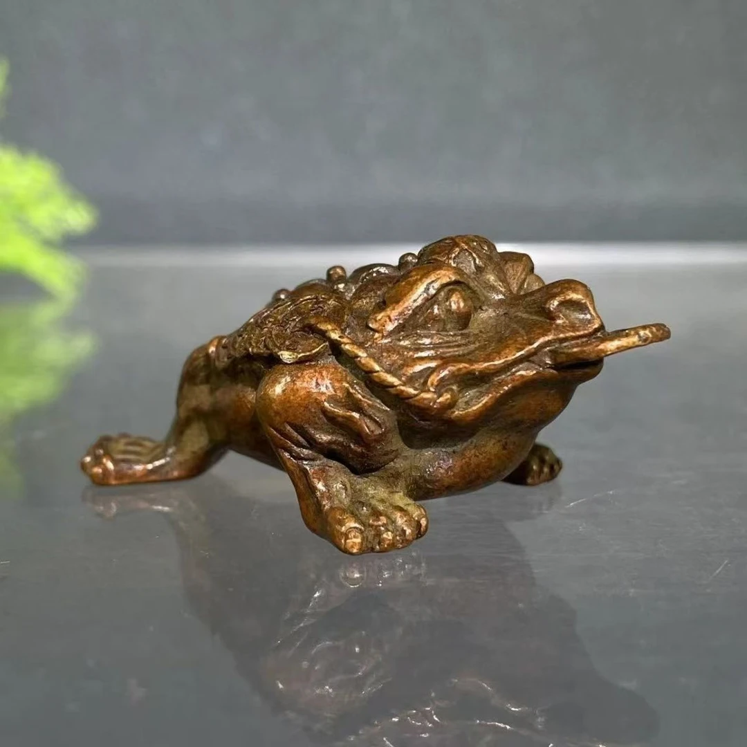 古玩收藏老物件铜器 三足金蟾招财进宝摆件家居桌面小摆件茶台