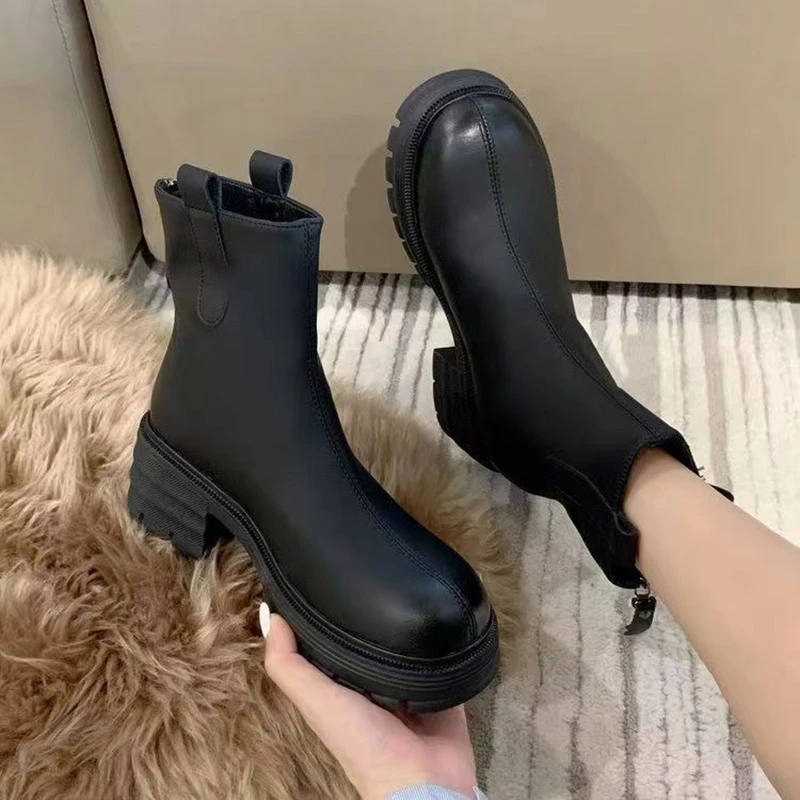 真皮（薄绒）短靴长靴马丁靴女百搭显瘦靴ins潮瘦瘦靴