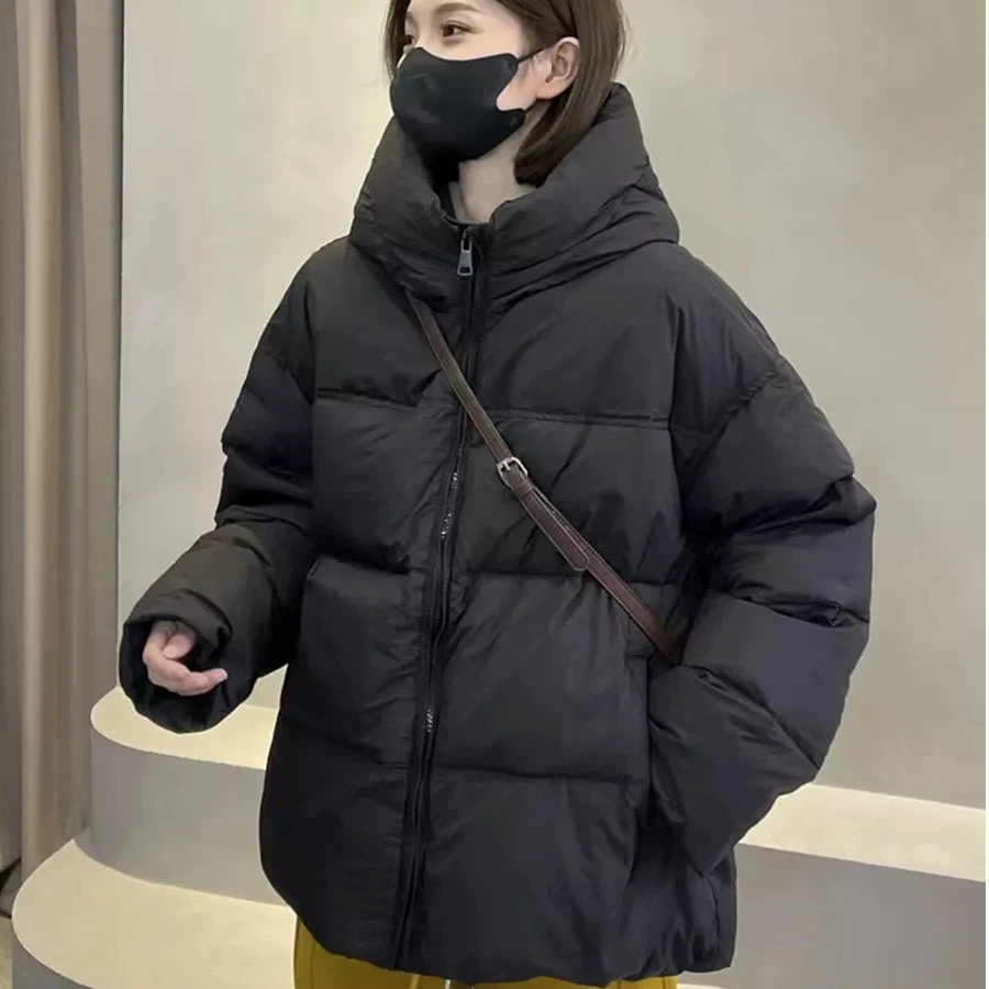 东大门羽绒服女2024新款宽松加厚高级感白鸭绒保暖连帽面包服