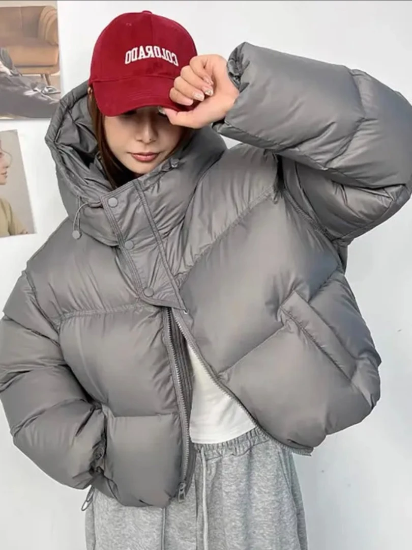 2024冬季新款半门禁花苞帽加厚款羽绒服小个子短款韩版