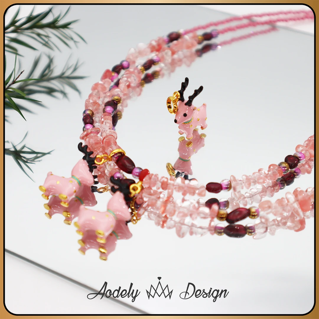 【圣诞小麋鹿】粉色可爱水晶项链颈链锁骨链X-303