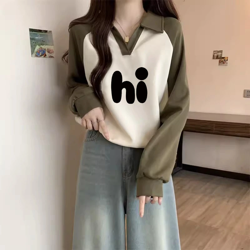 polo领短款加绒卫衣外套女ins潮2024秋冬新款宽松设计感撞色上衣