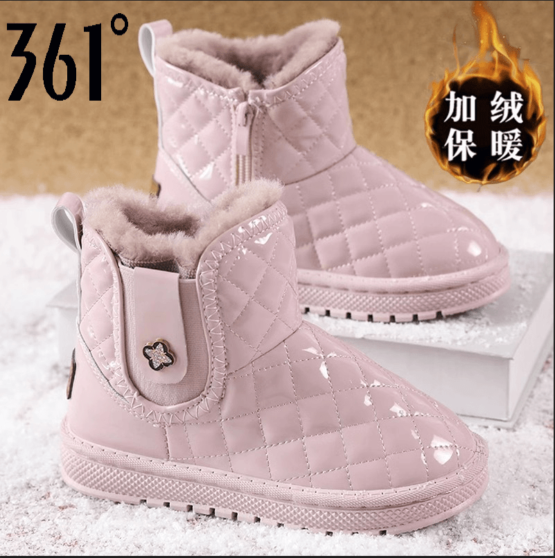 361°女童雪地靴皮毛一体2023年冬季新款儿童加绒加厚女孩棉鞋韩版
