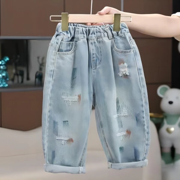 儿童牛仔裤2024春秋装新款女童秋季百搭外穿长裤男孩秋装时髦裤子