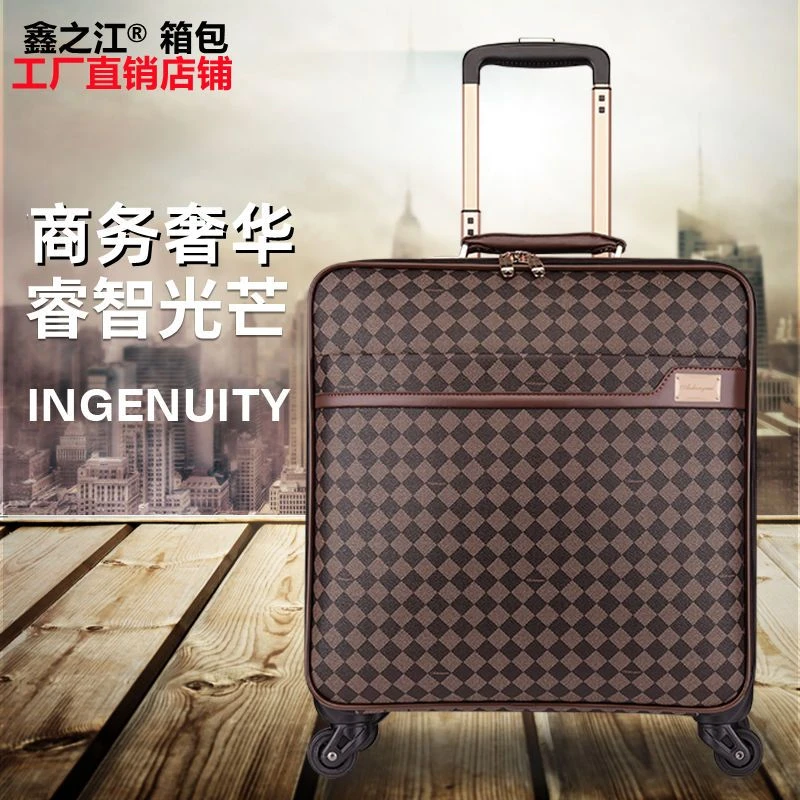 真皮拉杆箱男女万向轮16密码箱格子20商务登机箱牛皮旅行箱行李箱