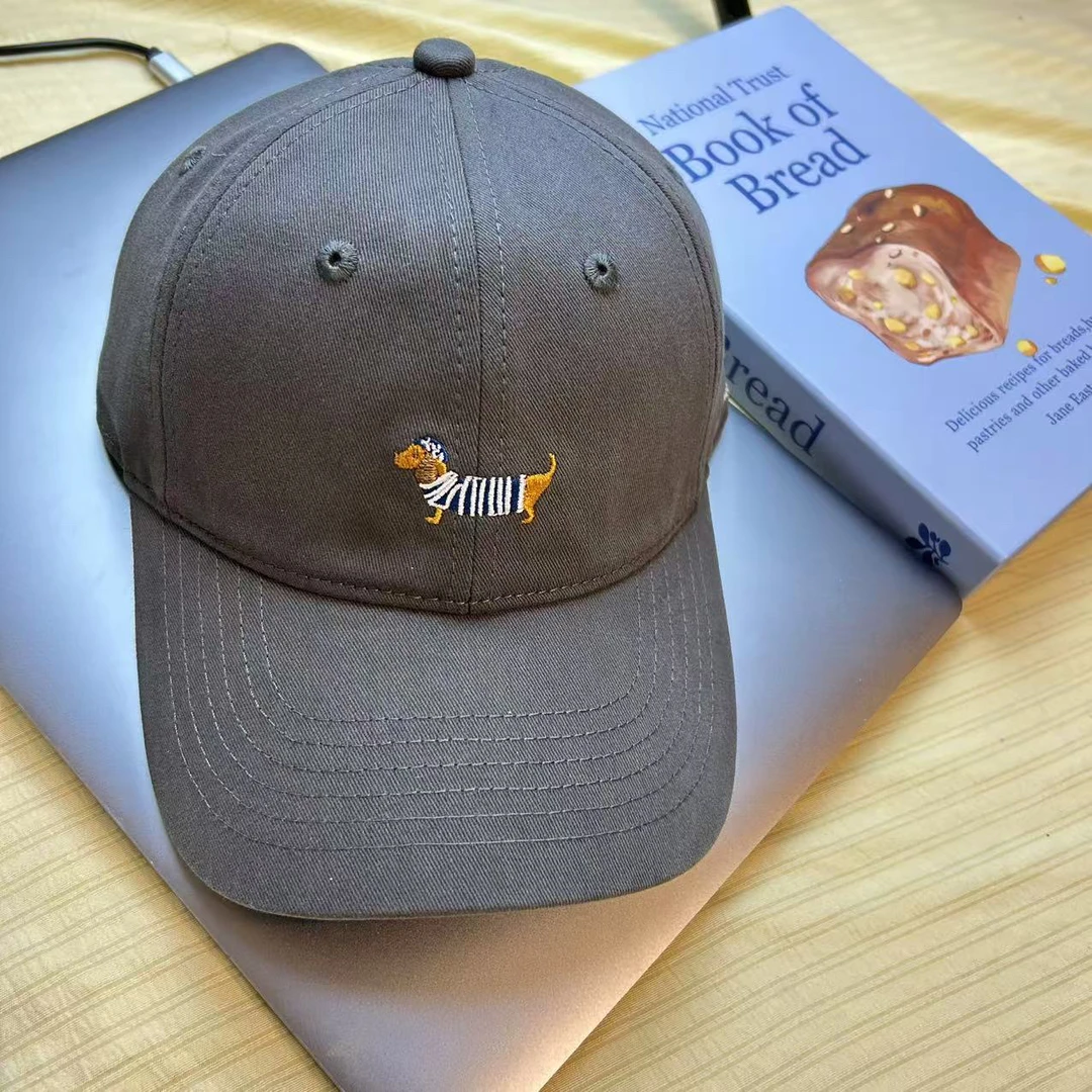 韩版百搭小狗刺绣棒球帽女软顶休闲复古显脸小春秋新款鸭舌帽男