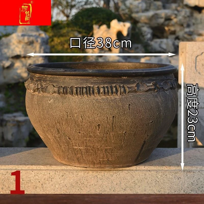 曲庭粗陶花盆大号特大号复古盆栽种树大口径土陶罐室内户外庭院特