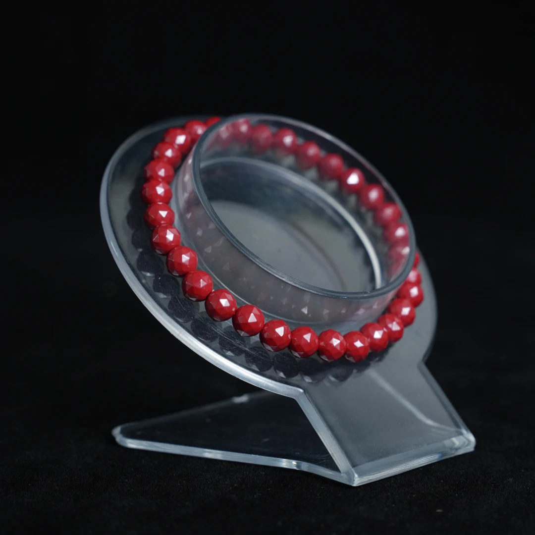 含辰砂工艺品朱砂手串多面切割珠6mm左右  ZS-38