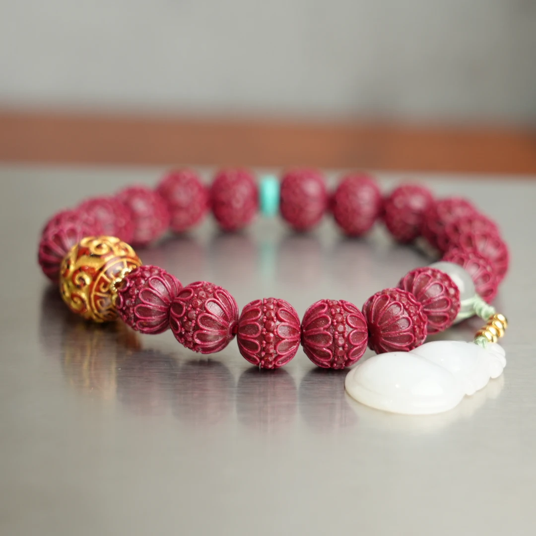 含辰砂工艺品朱砂雕刻珠手串 10mm左右  ZS-101