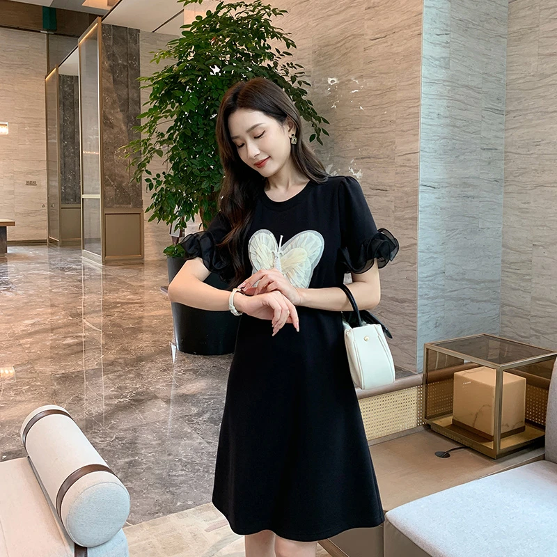 [奢姿轻奢系列]大码女装2025夏季立体蝴蝶裙子胖妹妹时尚连衣裙