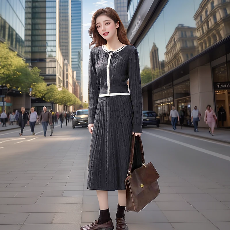 奢姿2025年秋季新款大码女装针织拼接套装胖妹妹温柔休闲风两件套