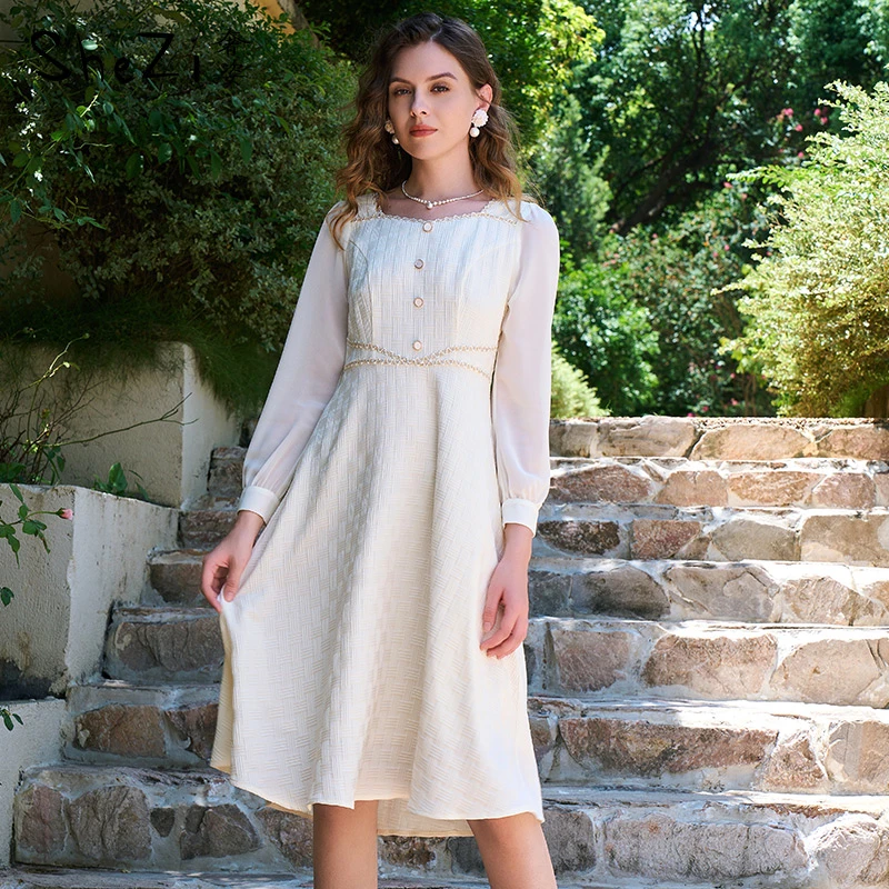 奢姿2025年秋装新款大码女装气质方领裙子胖妹妹时尚拼接连衣裙