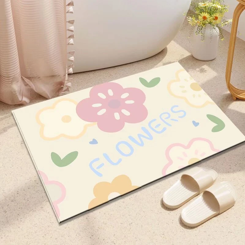 可爱小花硅藻泥防滑吸水地垫脚垫门垫家用玄关卧室简约地毯门垫