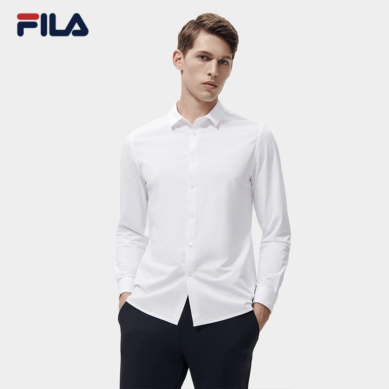 FILA/斐乐男士【简约抗皱上衣】长袖秋翻领白色内搭衬衫F11M312404F