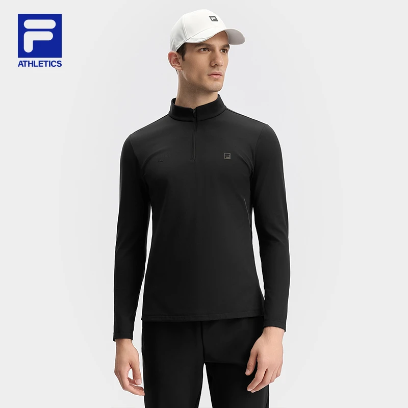 Fila/斐乐加绒针织长袖上衣半拉链POLO跑步衫立领简约A11M441202F