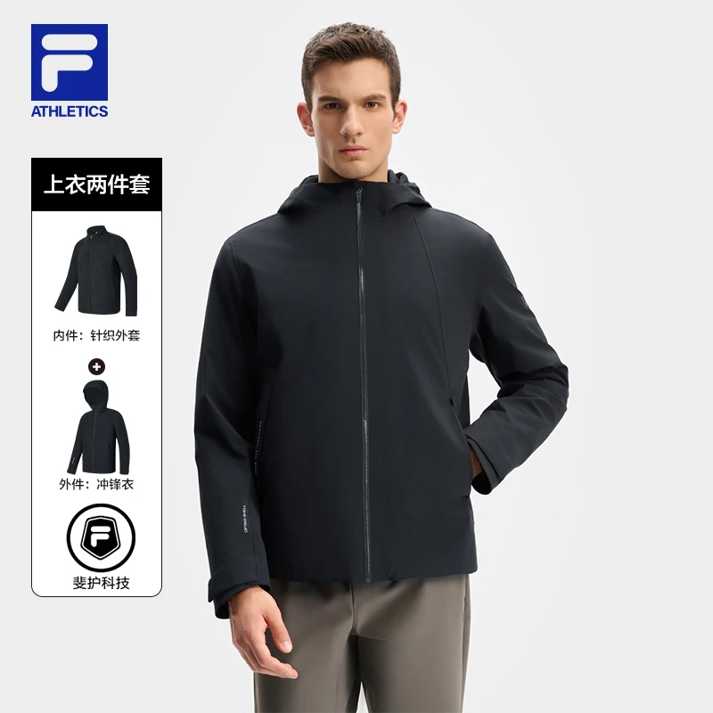 Fila/斐乐男士连帽针织外套冲锋衣两件套防风休闲保暖A11M441710F