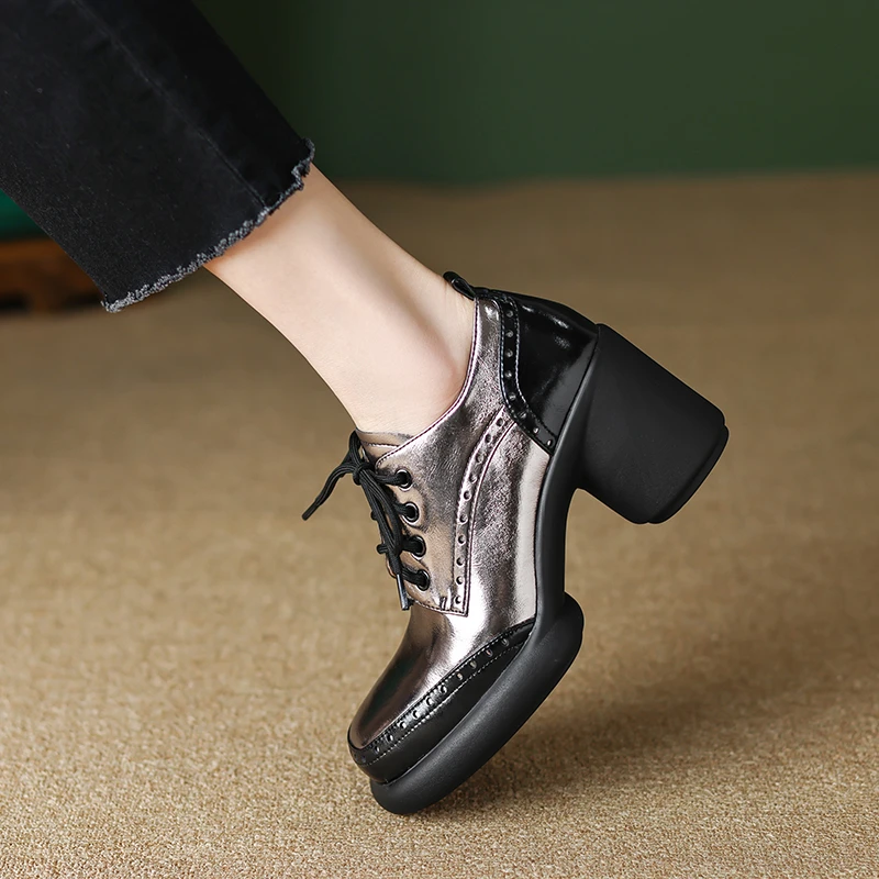 牛皮7.8cm成型跟增高不累脚超轻发泡厚底时装休闲户外系带四季鞋