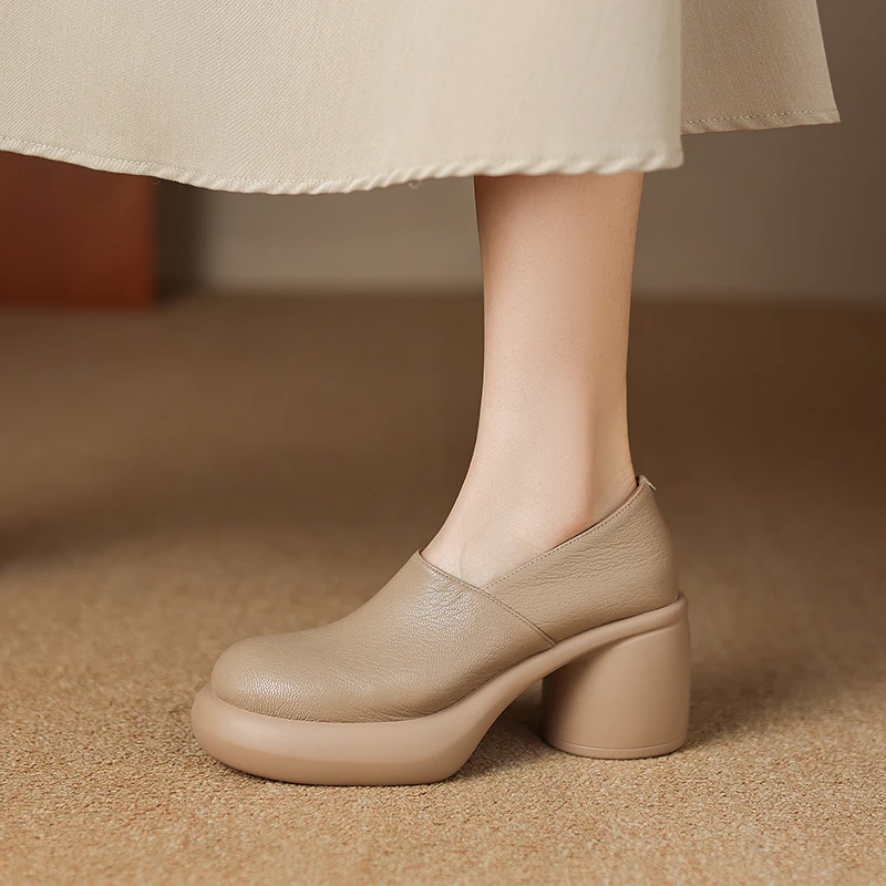 头层羊皮5-7cm跟专柜新款返潮复古舒适优雅时髦高级弹力深口单鞋