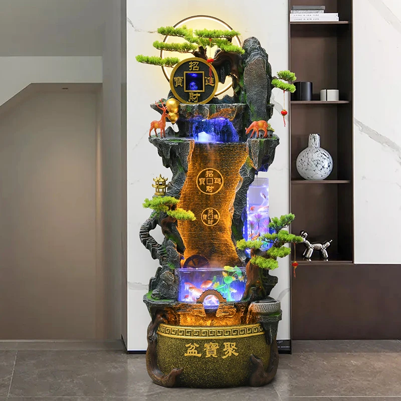 流水生财循环水景聚宝盆落地摆件假山喷泉风水轮招财公司开业礼品