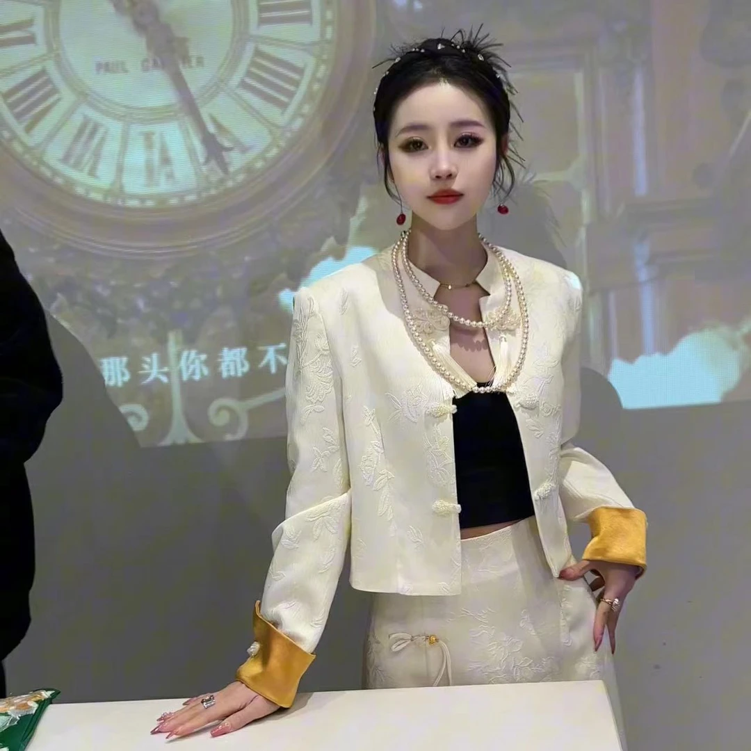 现货（花间词）原创新中式春季新款重工提花修身短款女外套