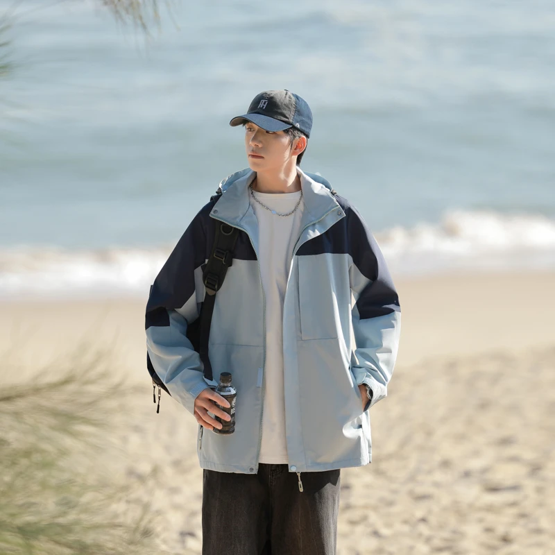 冲锋衣拼色冲锋衣春秋运动户外休闲宽松日系拼接男女同款潮流