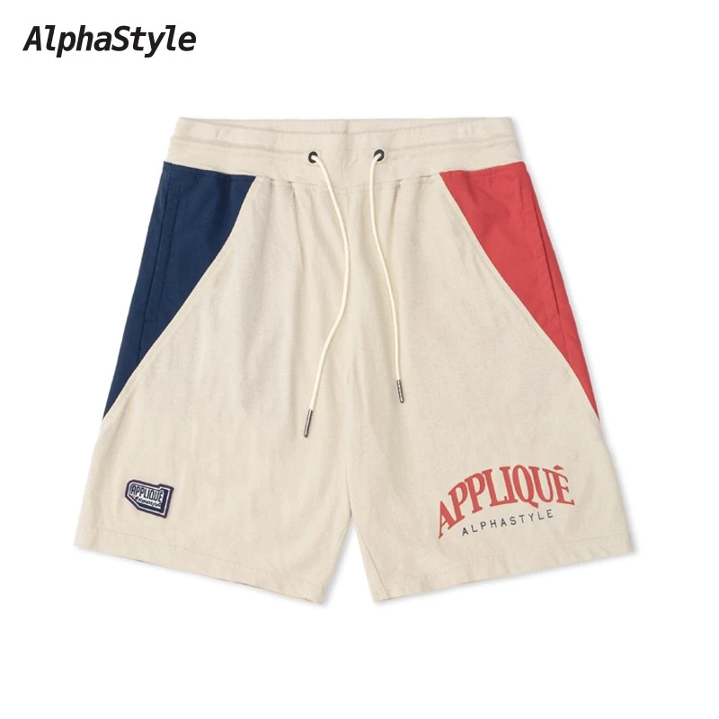 alphastyle潮牌夏季休闲拼接撞色男女情侣运动短裤痞帅慵懒风男装