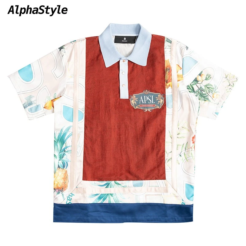 alphastyle潮牌夏季时尚国潮拼接撞色男女款短袖休闲百搭polo衫