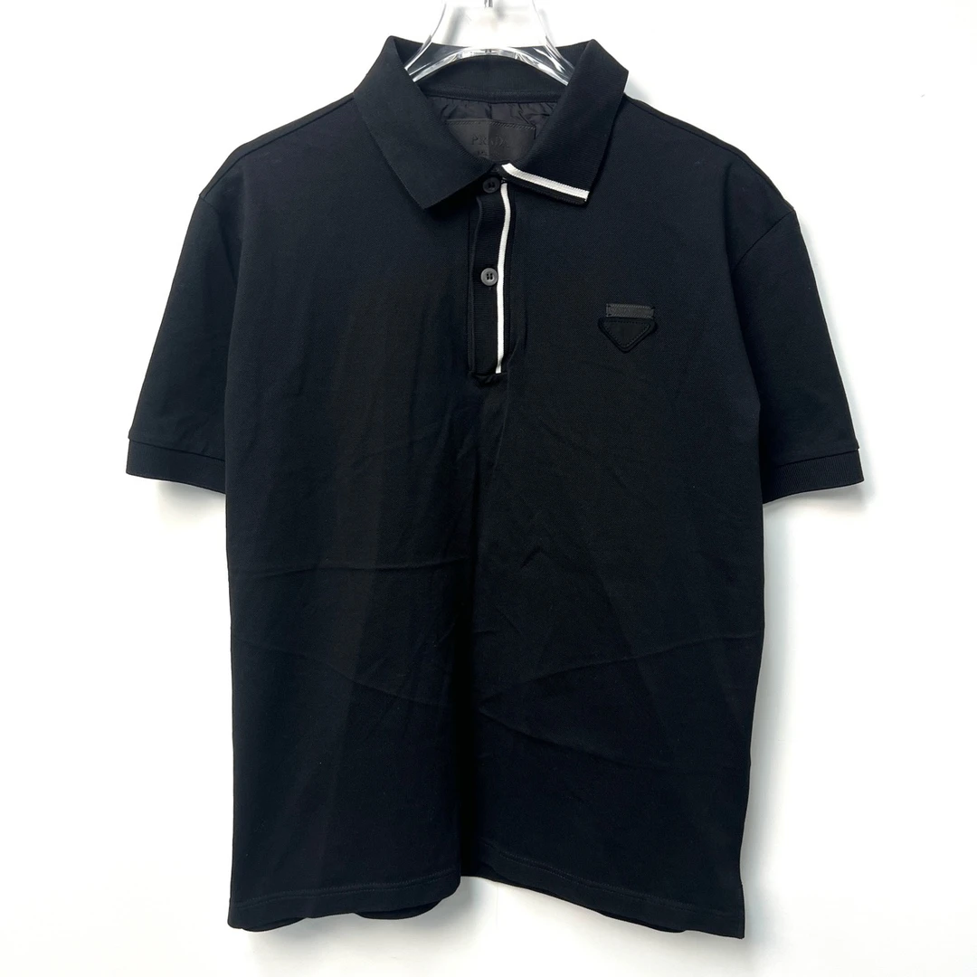 99新 Prada/普拉达 黑色织物三角标logo短袖polo衫 S码/    8000/