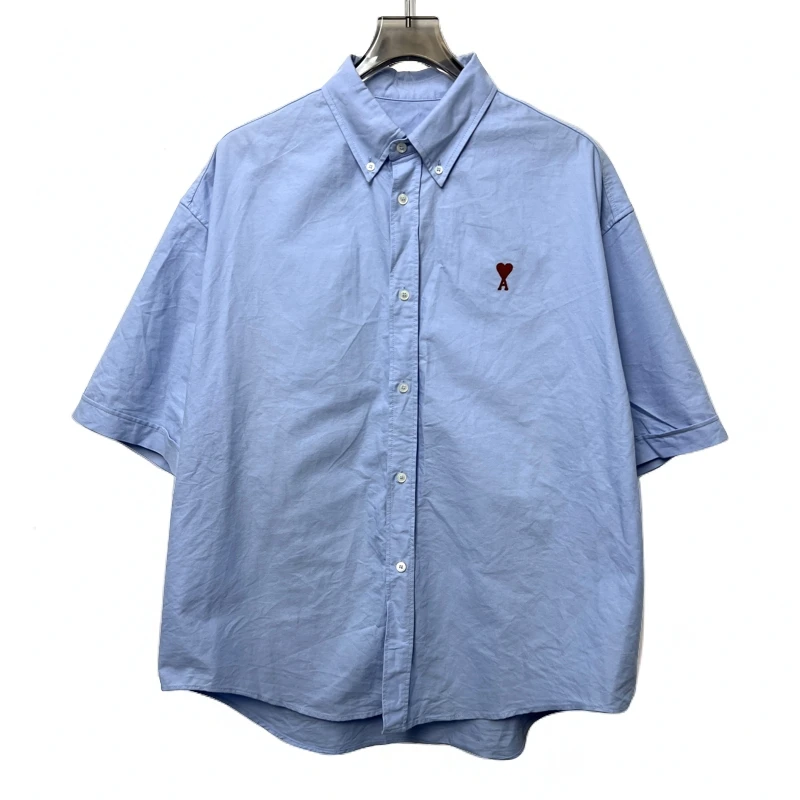 99新 AMI DE COEUR ami 24ss 浅蓝色 刺绣爱心logo短袖衬衫 xl码/