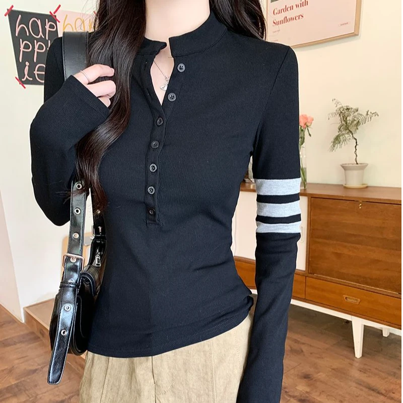 伏音韩版黑色打底衫女内搭长袖T恤女春秋薄款设计感修身显瘦上衣
